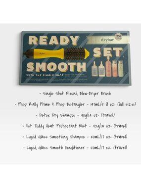 Drybar Ready Set Smooth Single Shot Blow‑Dryer Brush Kit NIB Full & Travel Sizes